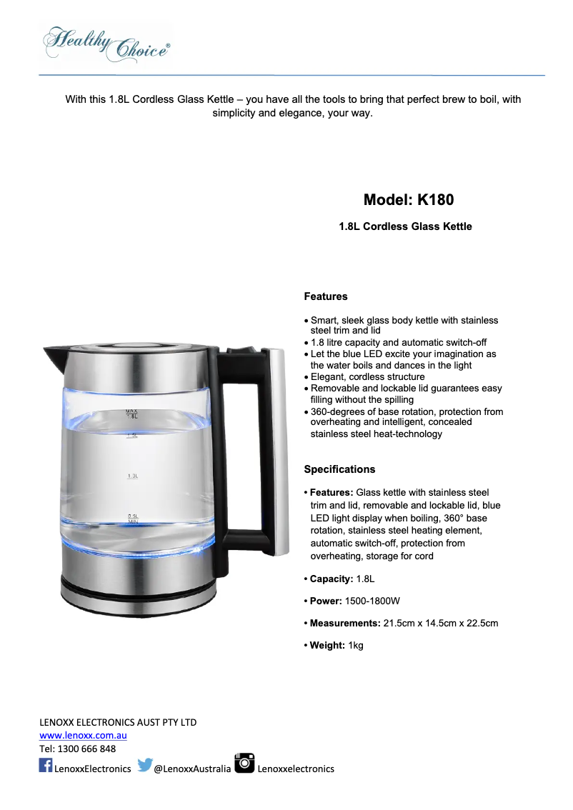 Image de la première page du manuel de l'appareil K180