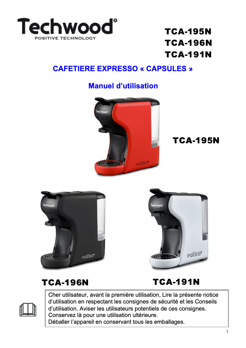Image de la première page du manuel de l'appareil TCA-195N