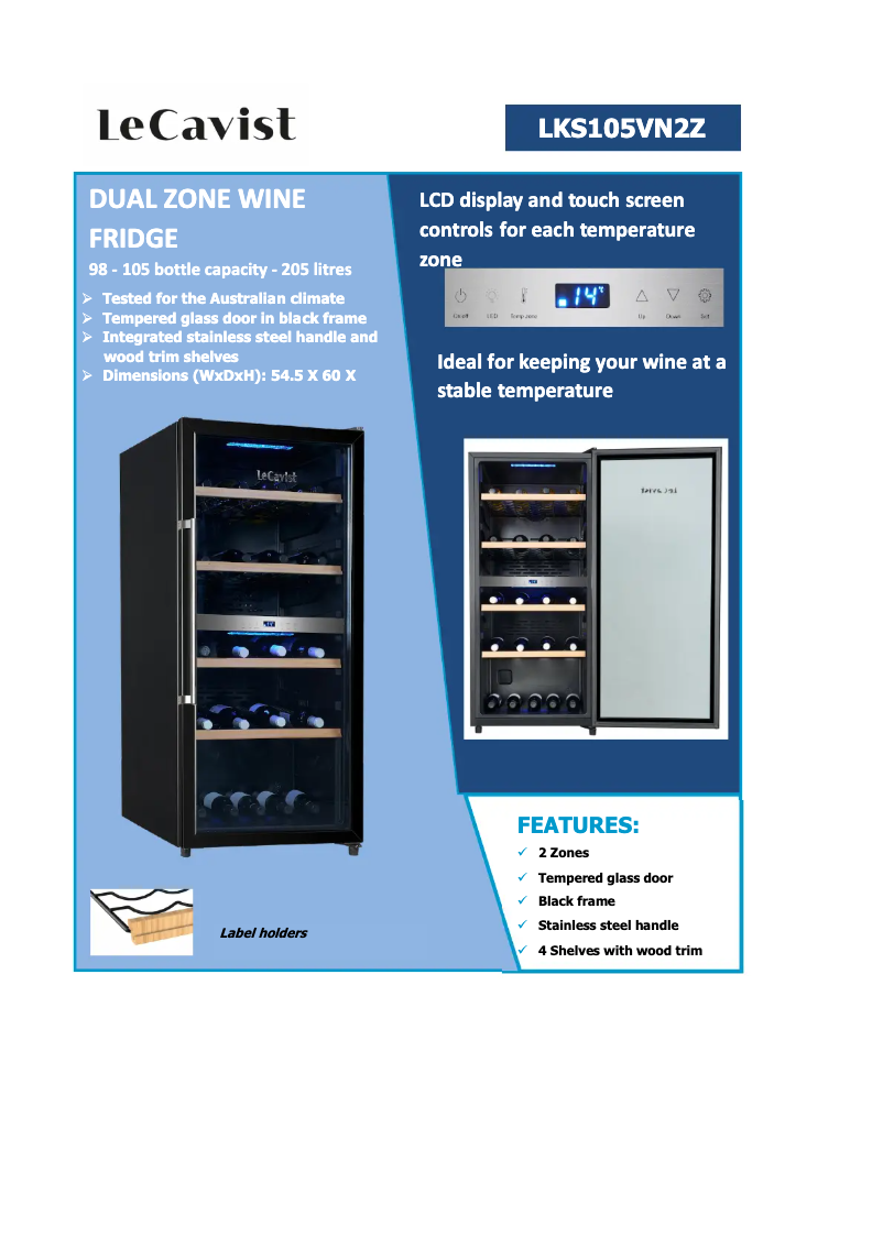 Page 1 de la notice Fiche technique LeCavist LKS105VN2Z