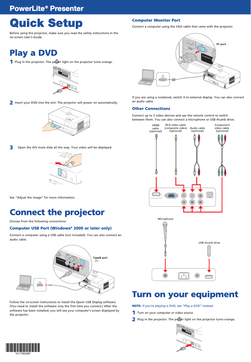 Imagen de la primera página del manual del dispositivo PowerLite Presenter
