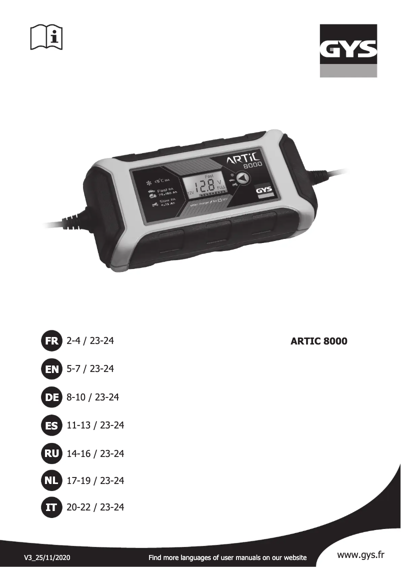 Page n°1 - Manuel utilisateur GYS Artic 8000