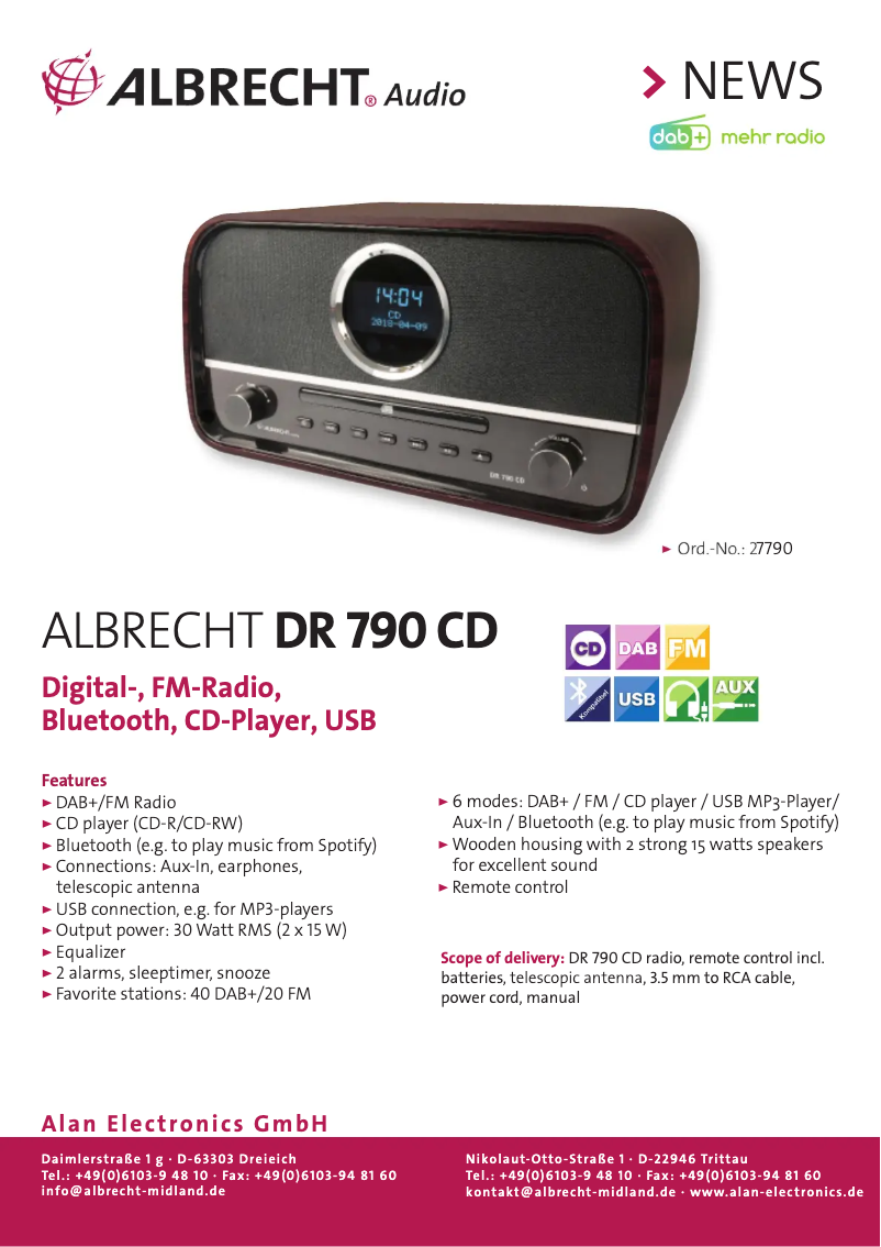 Página 1 del manual Ficha técnica Albrecht DR 790 CD