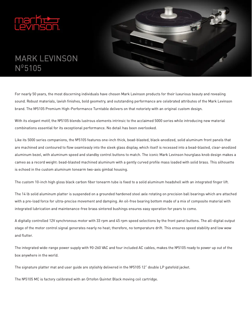 Page 1 de la notice Fiche technique Mark Levinson No.5105 MC