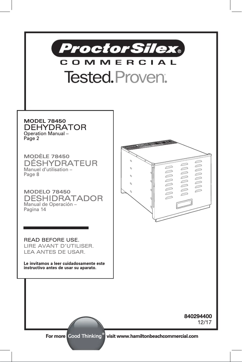 Page 1 de la notice Manuel utilisateur Proctor Silex 78450