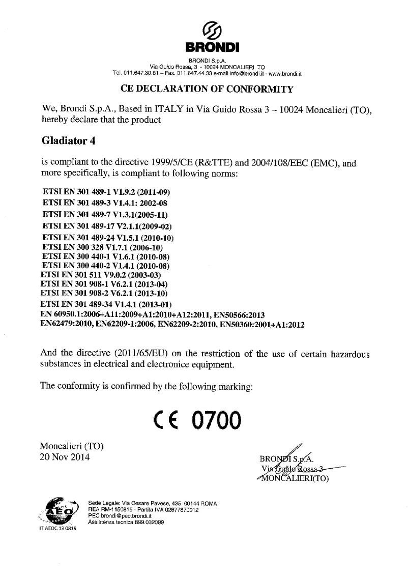 Page 1 de la notice Manuel utilisateur Brondi Gladiator 4