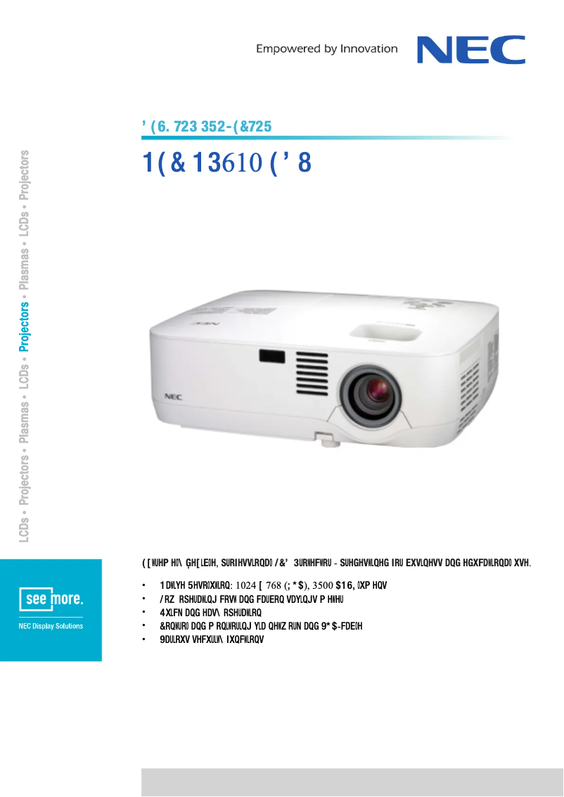 Page 1 de la notice Fiche technique NEC NP610