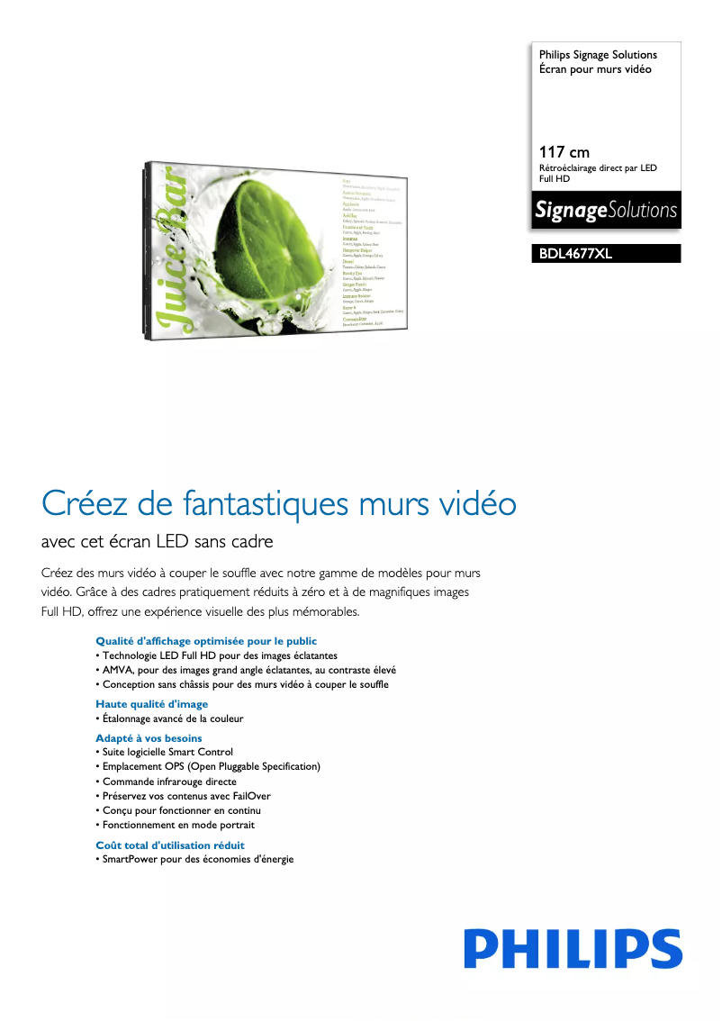 Image de la première page du manuel de l'appareil Signage Solutions BDL4677XL