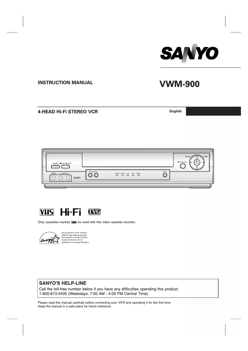 Page 1 de la notice Manuel utilisateur Sanyo VWM-900