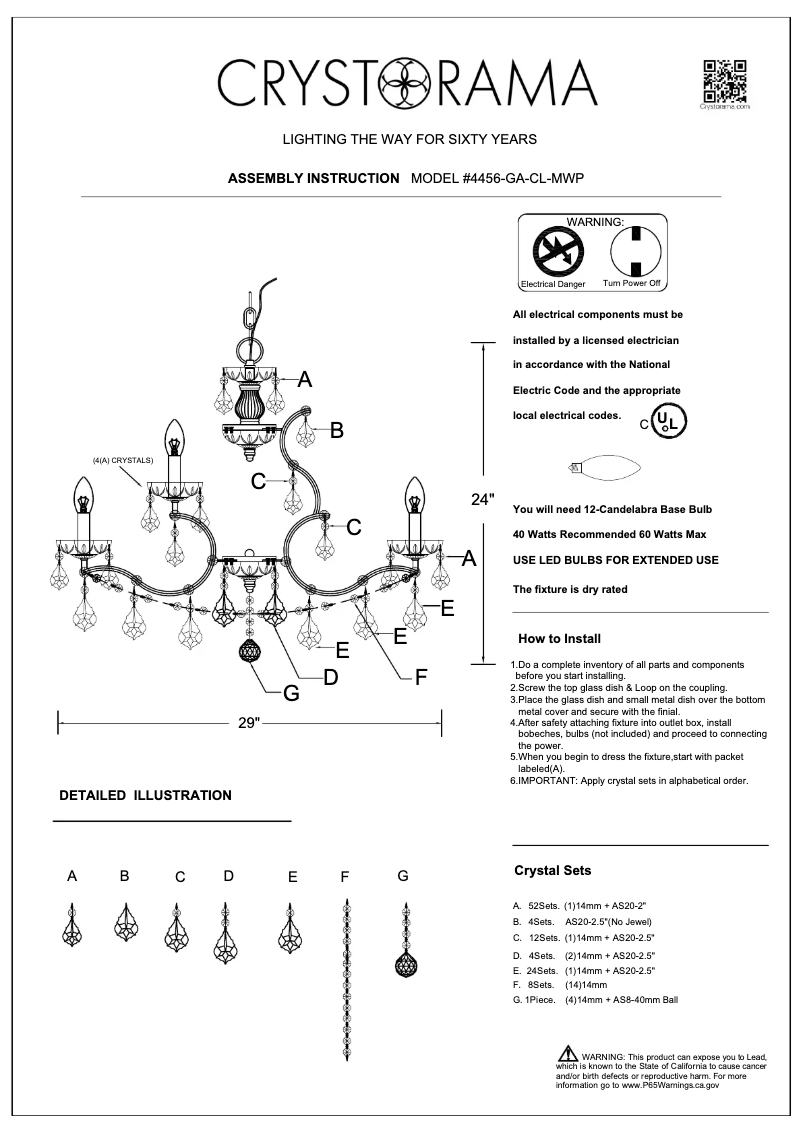 Página 1 del manual Manual de usuario Crystorama Filmore 4456-GA-CL-MWP