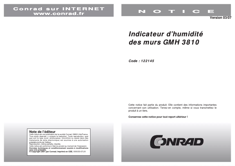 Page 1 de la notice Manuel utilisateur Greisinger GMH 3810