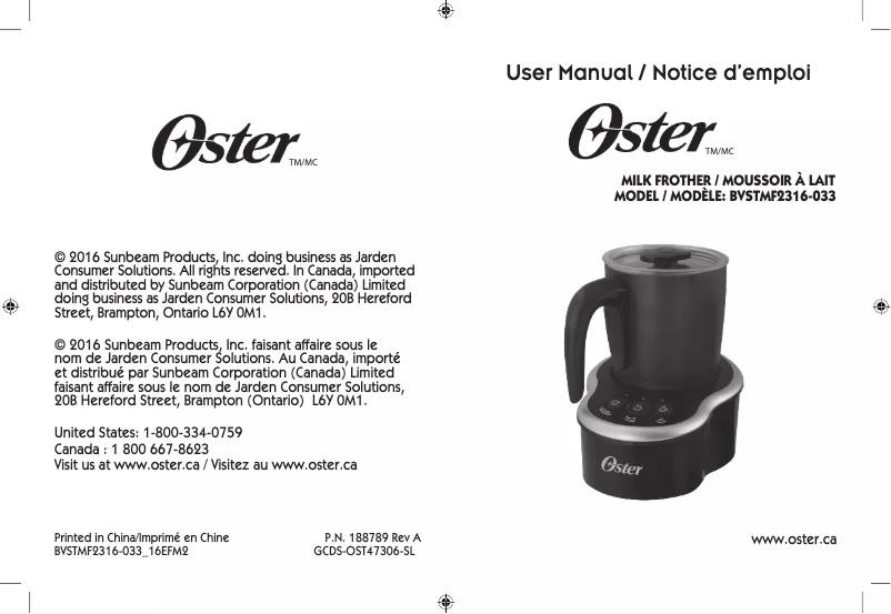 Page n°1 - Manuel utilisateur Oster BVSTMF2316-033