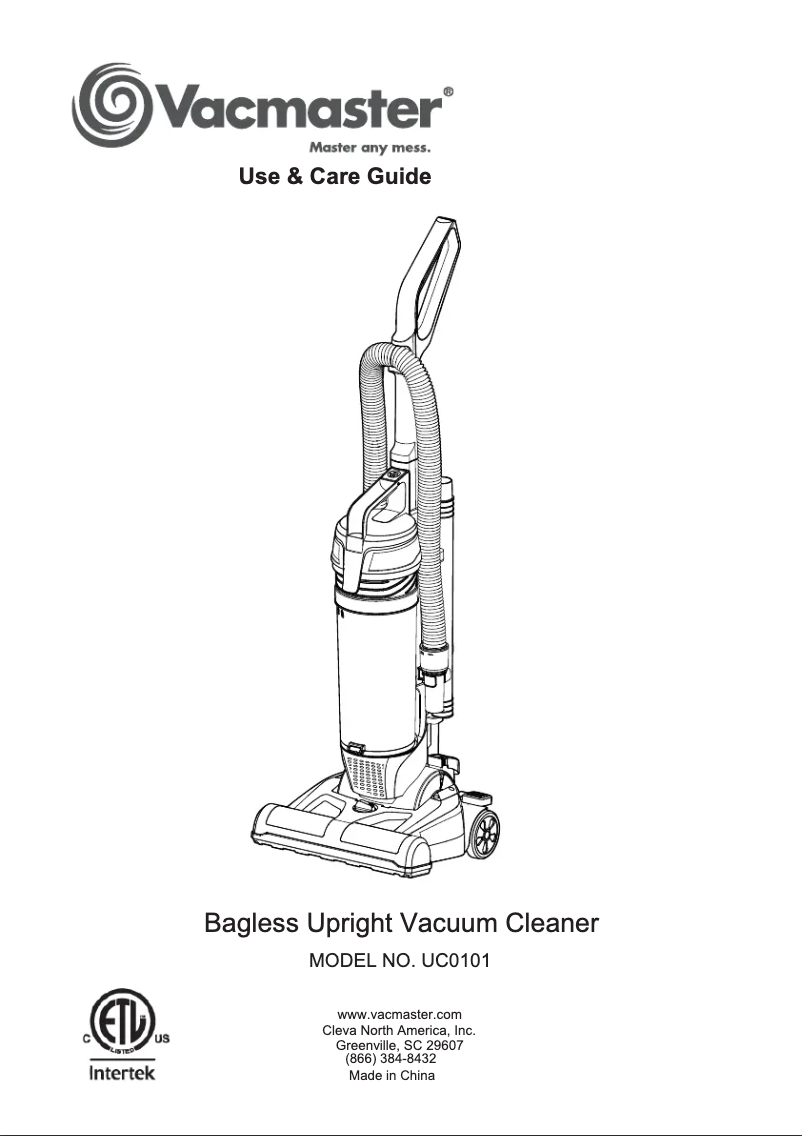 Page n°1 - Manuel utilisateur Vacmaster UC0101