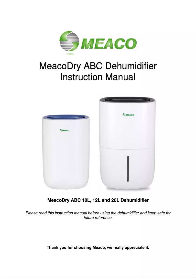 Page n°1 - Manuel utilisateur Meaco Dry ABC 12L