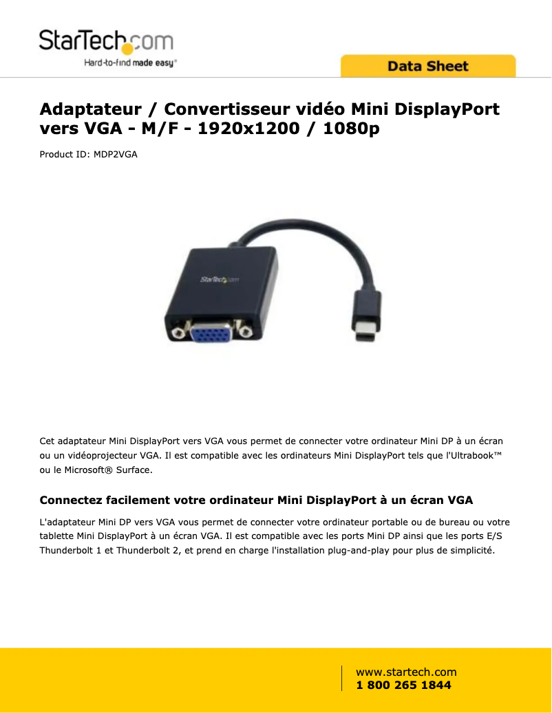 First page image of the manual for MDP2VGA