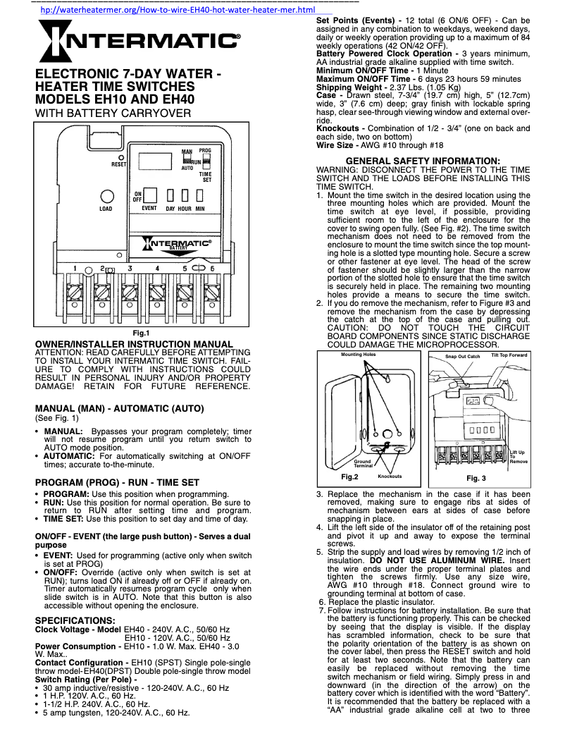 Page n°1 - Manuel utilisateur Intermatic EH10