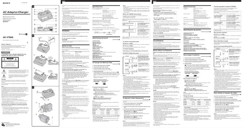 Page 1 de la notice Manuel utilisateur Sony AC-V700A