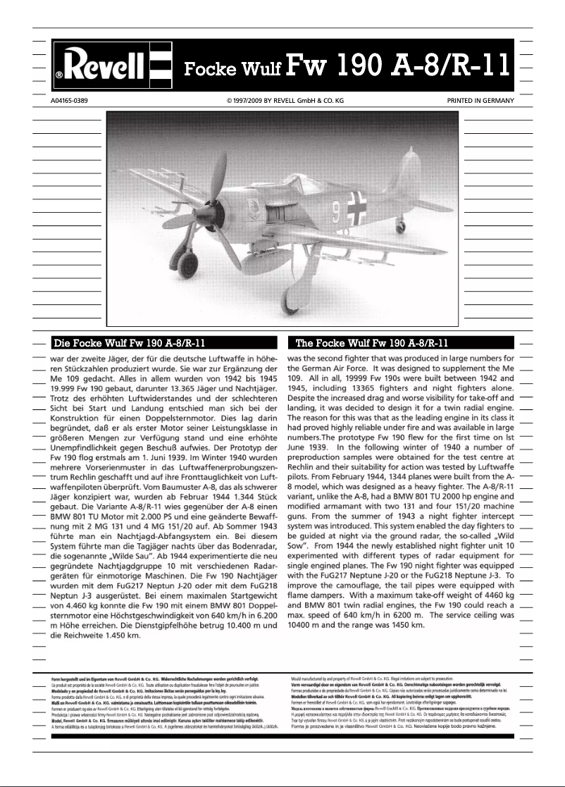 Page 1 de la notice Manuel utilisateur Revell Focke Wulf Fw 190 A-8/R11