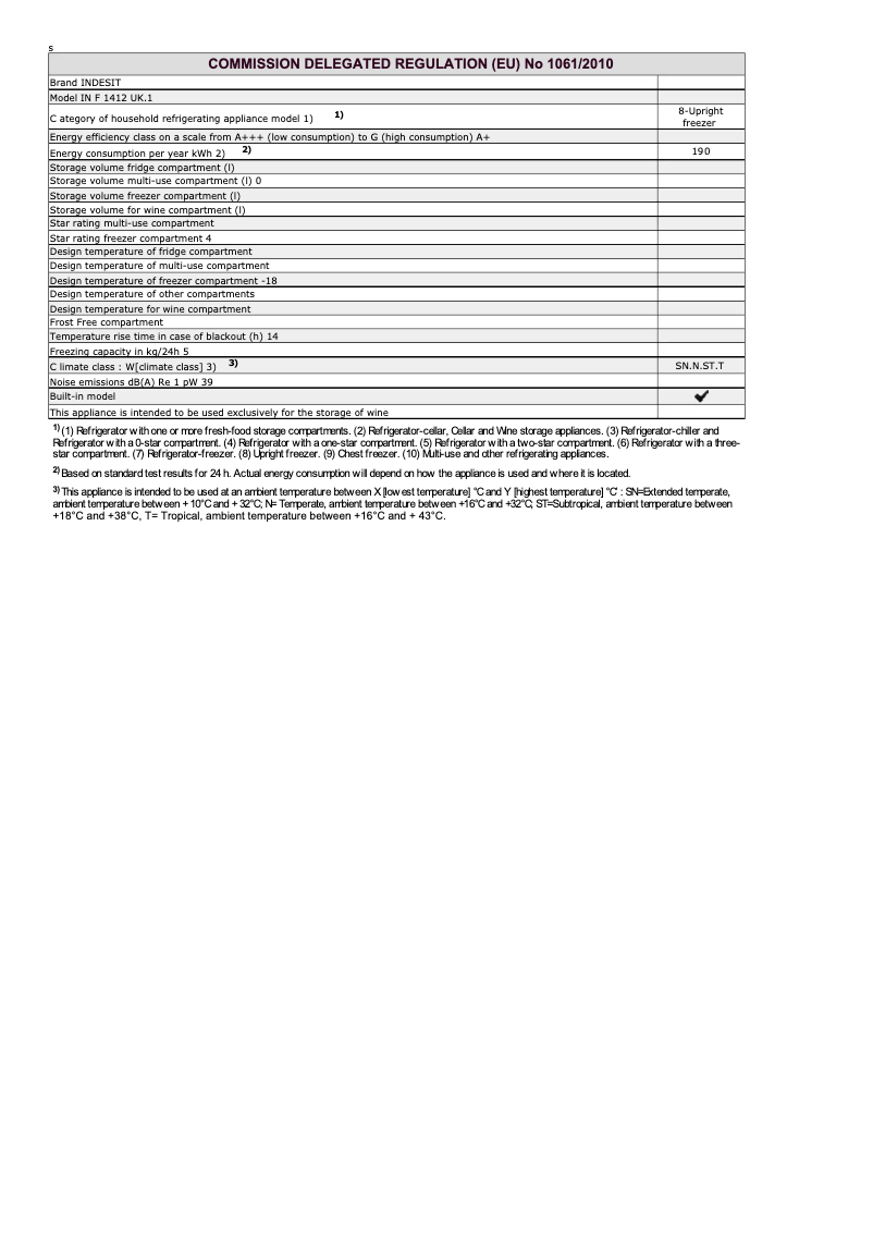 Page 1 de la notice Manuel utilisateur Indesit IN F 1412 UK.1