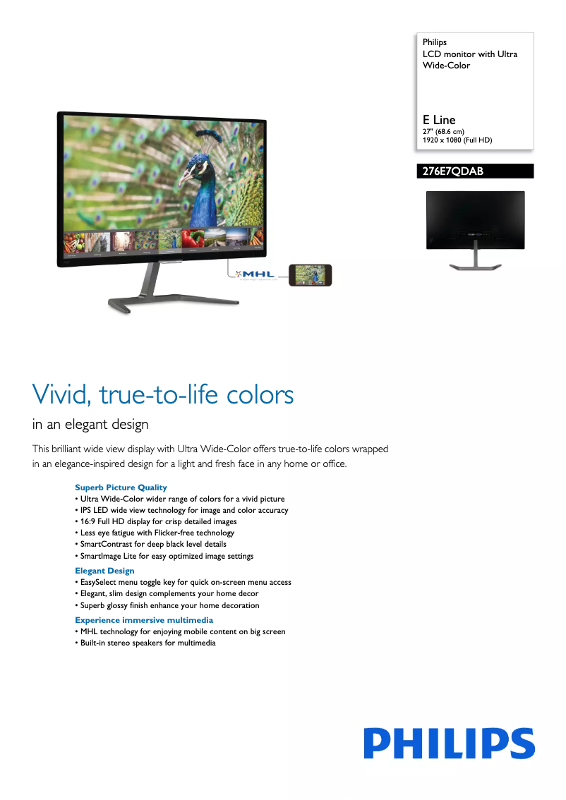 Page 1 of the manual Brochure Philips 276E7QDAB