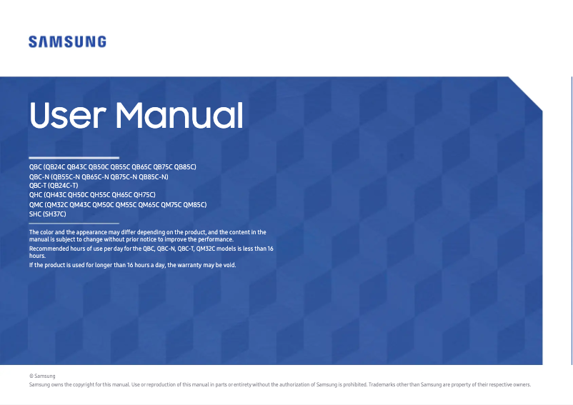 Page 1 de la notice Manuel utilisateur Samsung LH32QMCEBGC