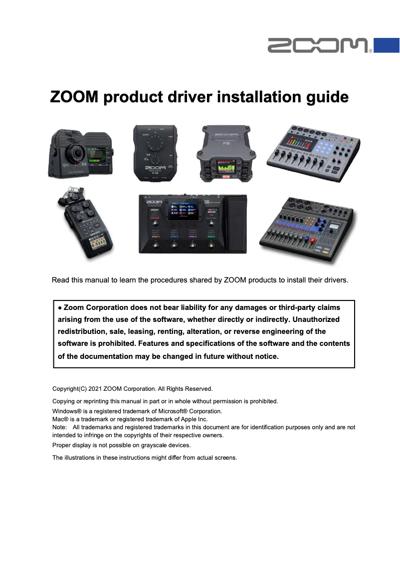 Page 1 de la notice Guide d'installation Zoom F3