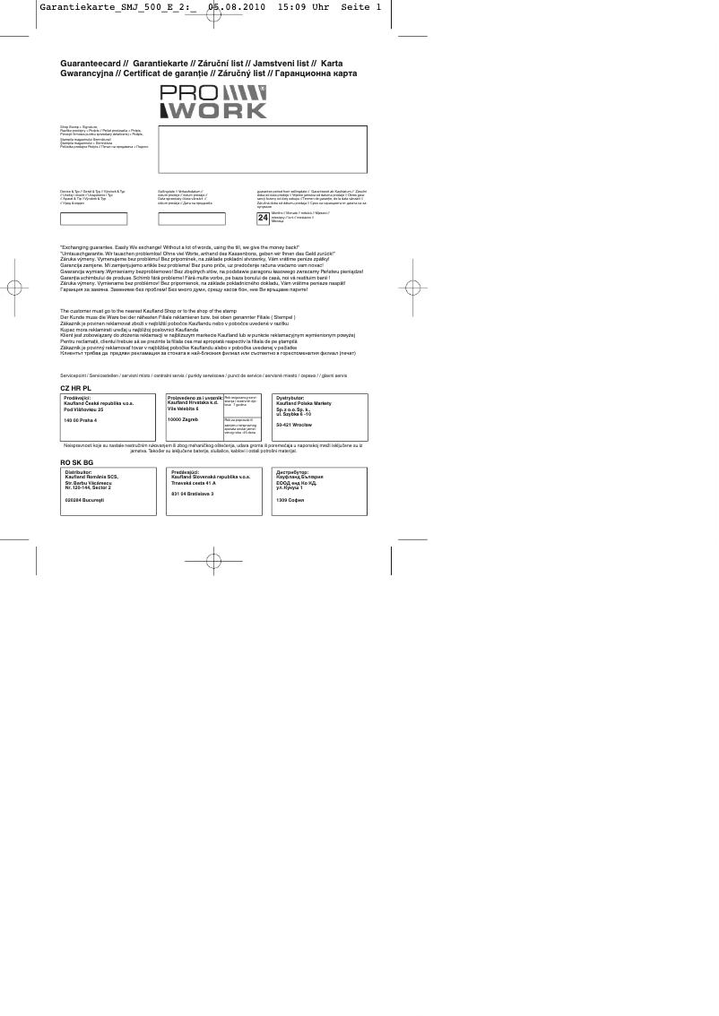 Page n°1 - Manuel utilisateur Prowork SMJ 500 E-2