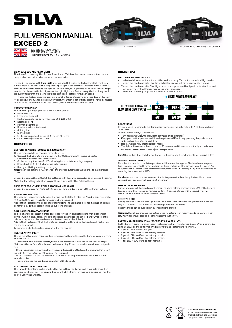 Image de la première page du manuel de l'appareil Exceed 2XT
