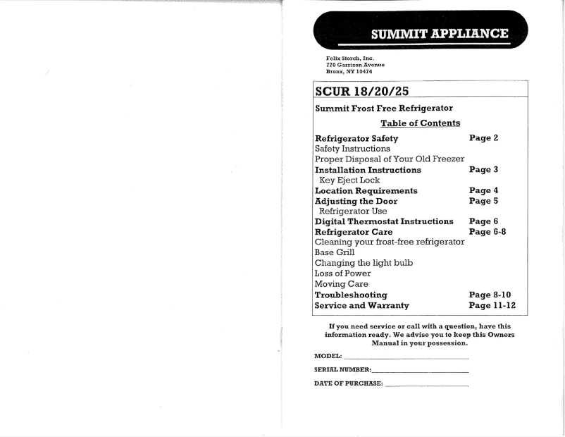 Page 1 de la notice Manuel utilisateur Summit SCUR20