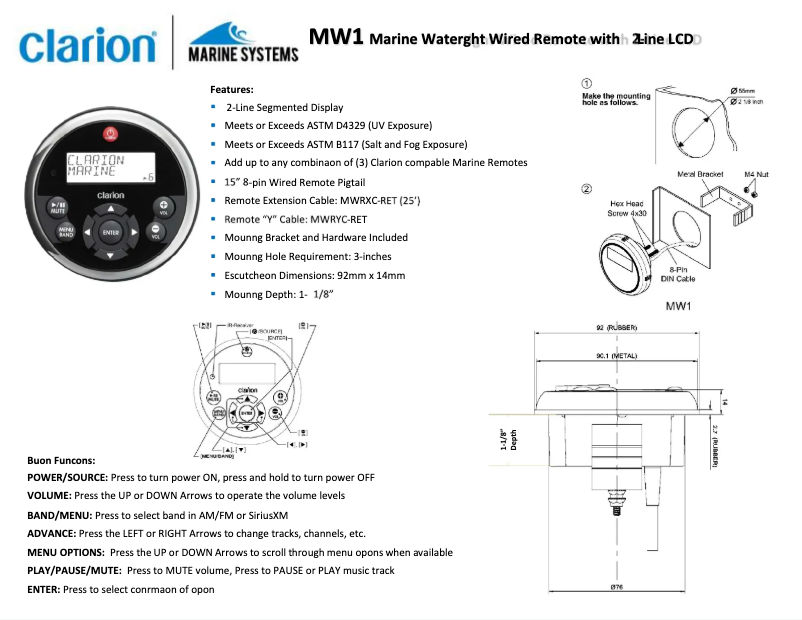 Page n°1 - Manuel utilisateur Clarion MW1