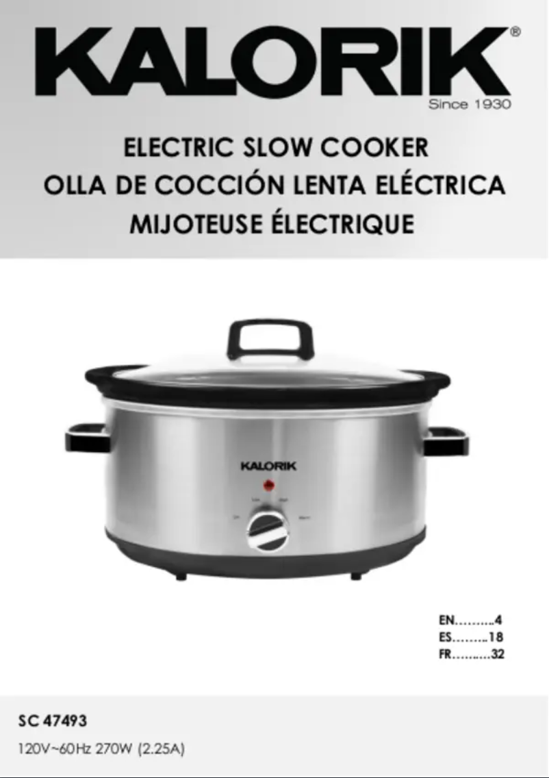 Page 1 de la notice Manuel utilisateur Kalorik SC 47493