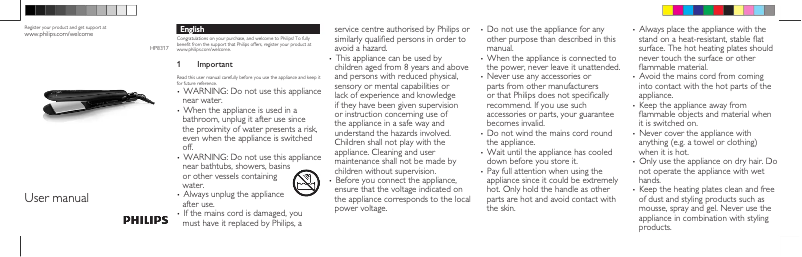 Image de la première page du manuel de l'appareil KeraShine Jojoba HP8317