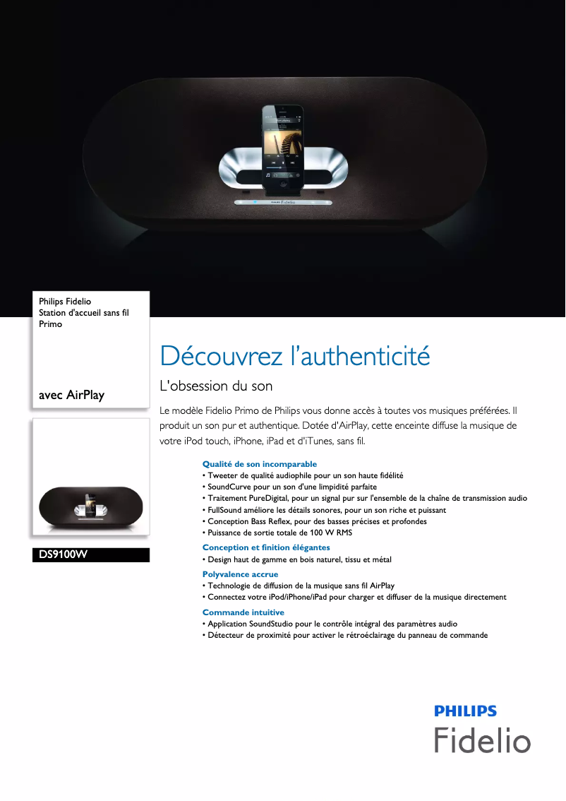 Image de la première page du manuel de l'appareil Fidelio DS9100W