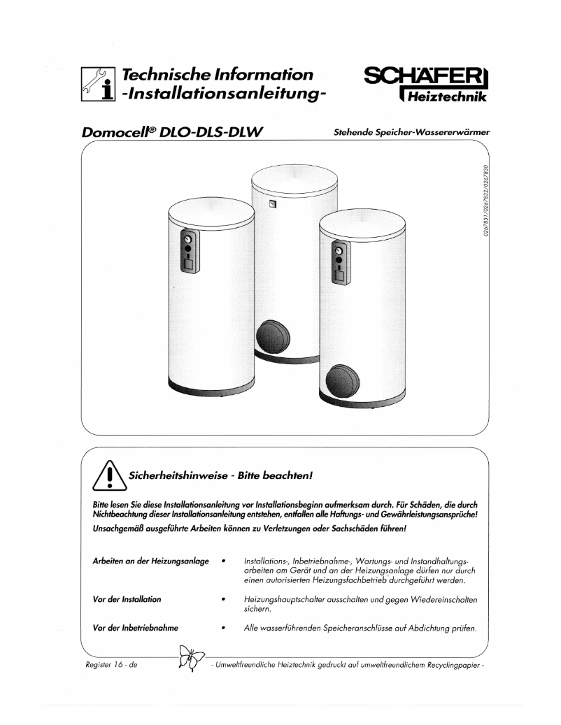 Page 1 de la notice Manuel utilisateur Schäfer Heiztechnik Domocell DLO