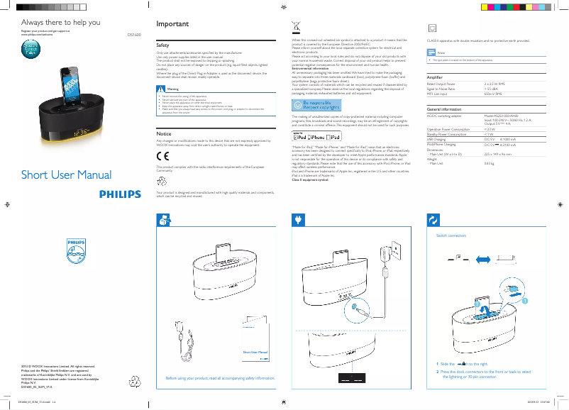 Page 1 de la notice Guide de démarrage rapide Philips DS1600