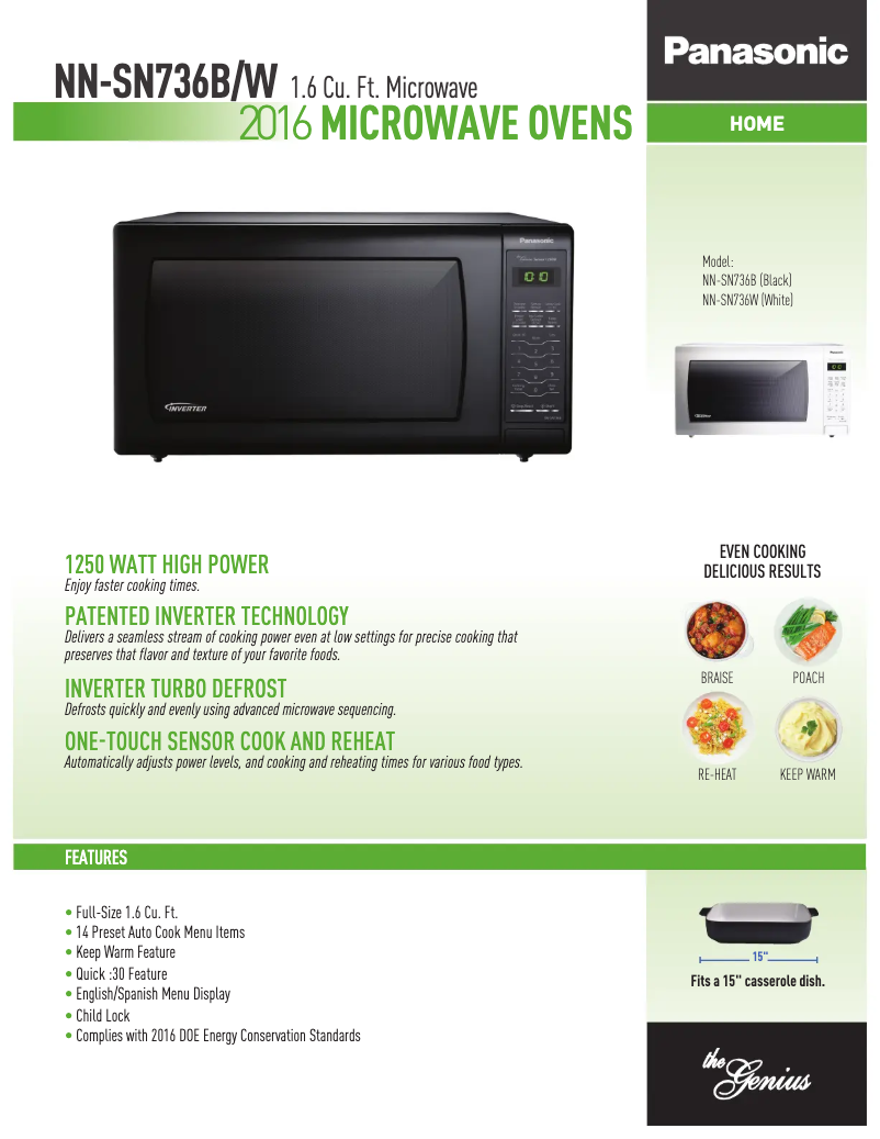 Page 1 de la notice Fiche technique Panasonic NN-SN736W