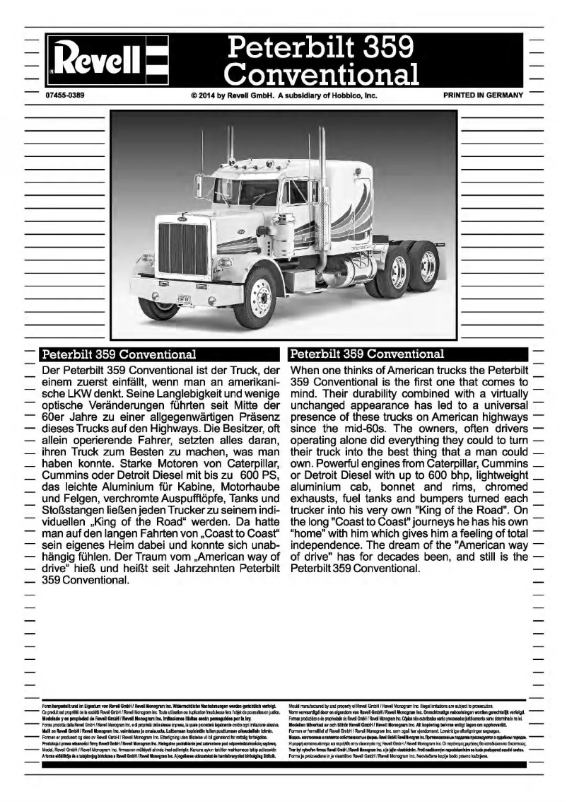 Page 1 de la notice Manuel utilisateur Revell Peterbilt 359 Conventional
