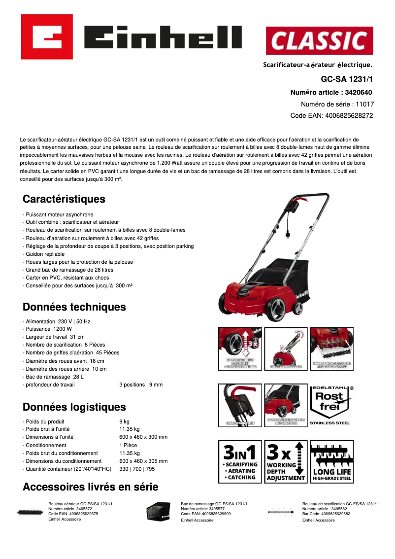 Page n°1 - Fiche technique Einhell GC-SA 1231/1