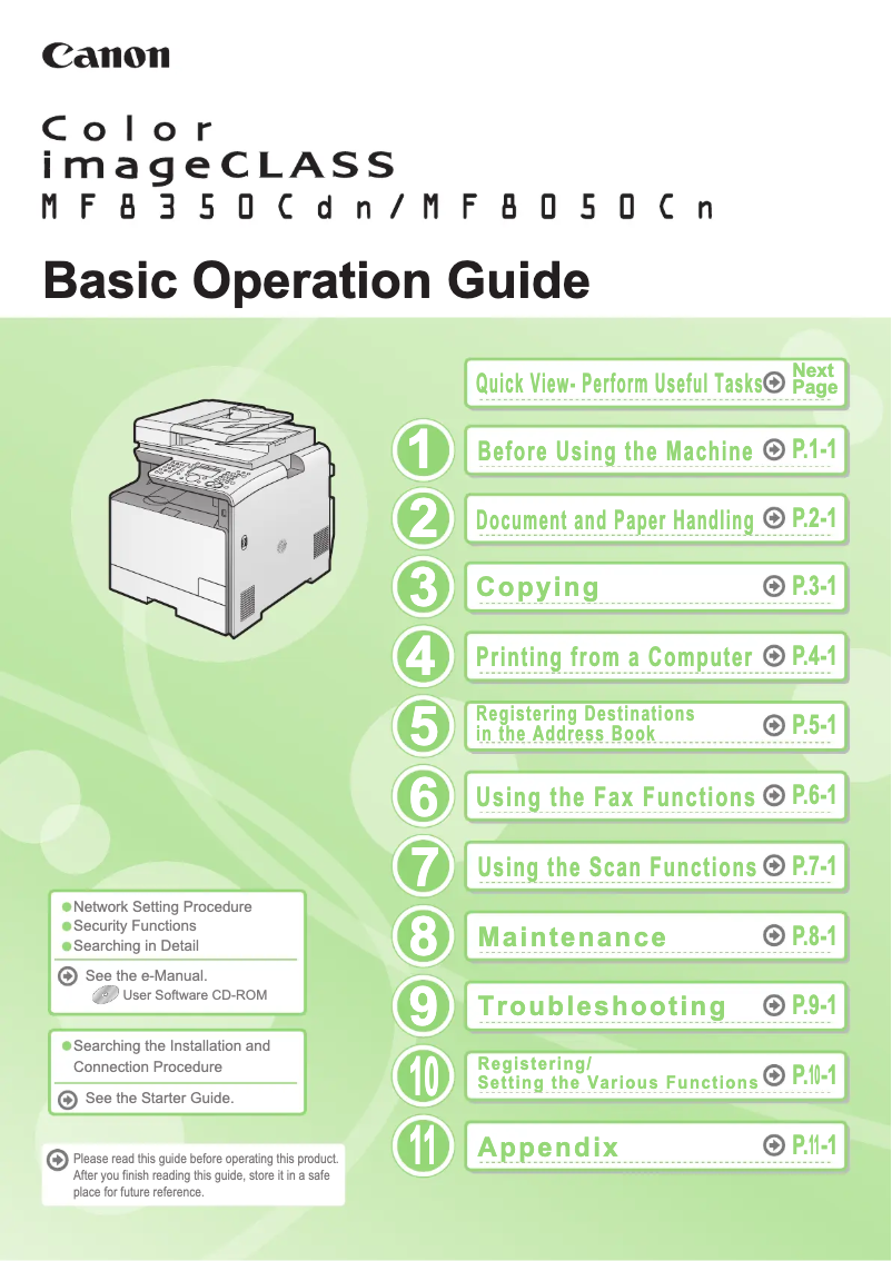 Page 1 de la notice Manuel utilisateur Canon Color imageCLASS MF8050Cn