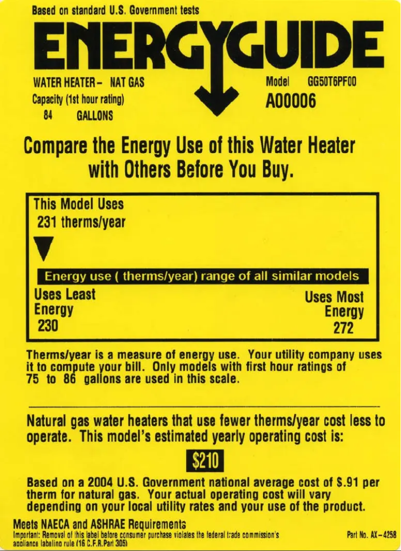 Page 1 de la notice Label énergétique GE SmartWater GG50T6PF00