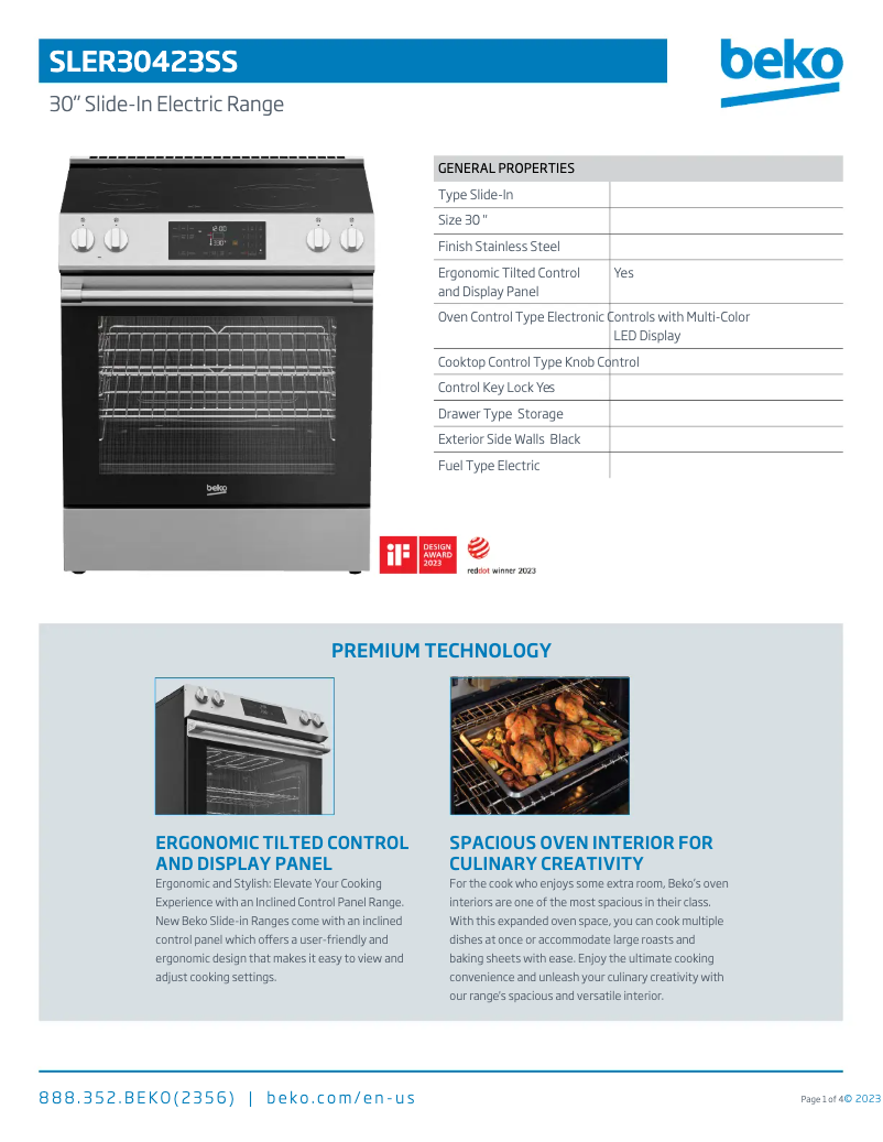 Page n°1 - Fiche technique Beko SLER30423SS