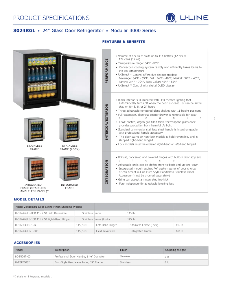 Page n°1 - Fiche technique U-Line U-3024RGL15B