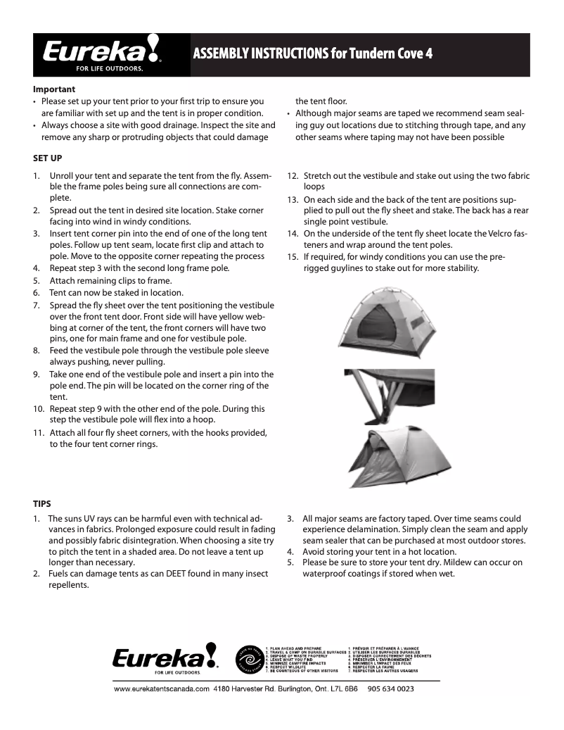 Page n°1 - Manuel utilisateur Eureka Tundern Cove 4