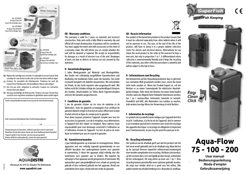 Page 1 de la notice Manuel utilisateur SuperFish Aqua-Flow 200