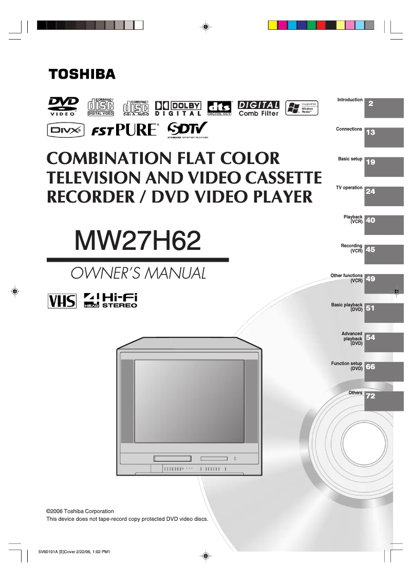 Page n°1 - Manuel utilisateur Toshiba MW27H62