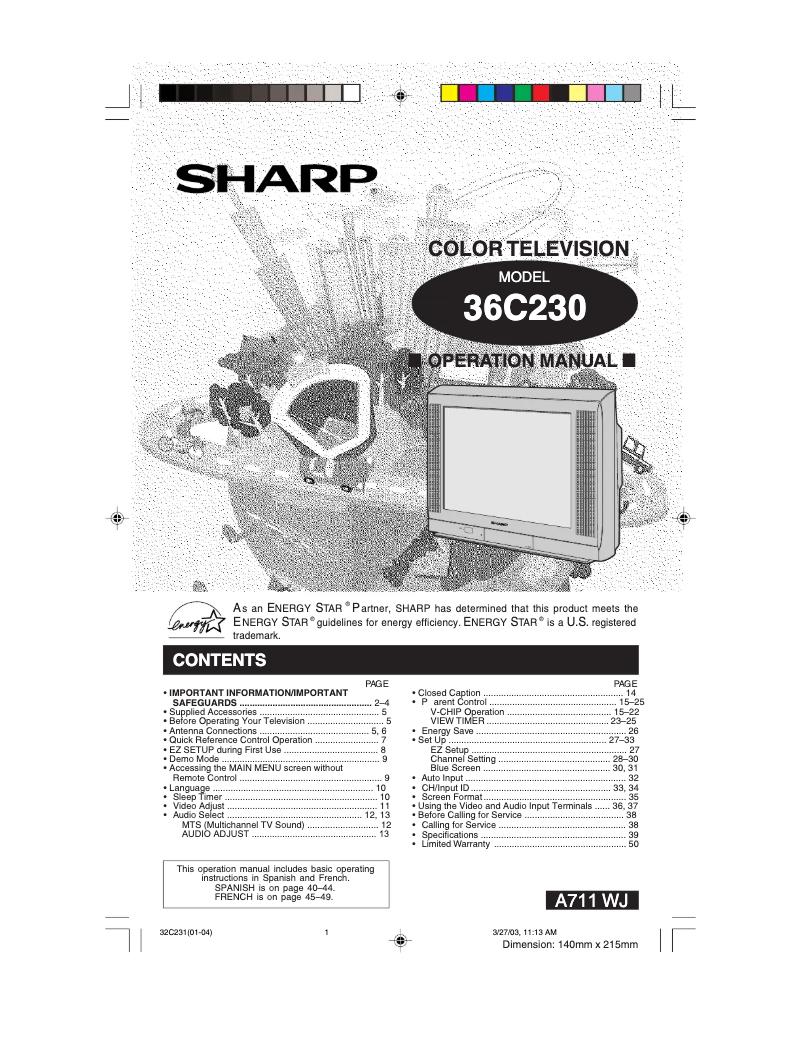 Page n°1 - Manuel utilisateur Sharp 36C230