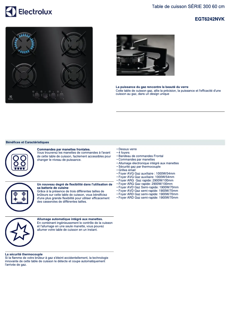 Página 1 del manual Ficha técnica Electrolux EGT6242NVK