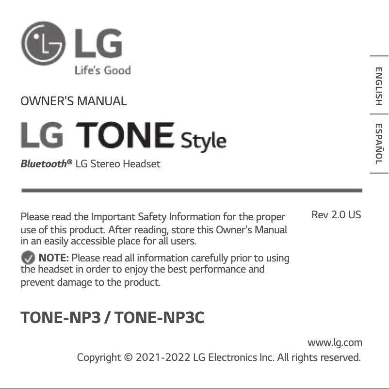 Image de la première page du manuel de l'appareil Tone Style TONE-NP3
