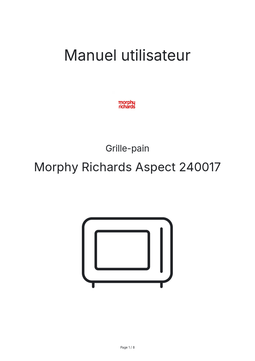 Page n°1 - Manuel utilisateur Morphy Richards Aspect 240017