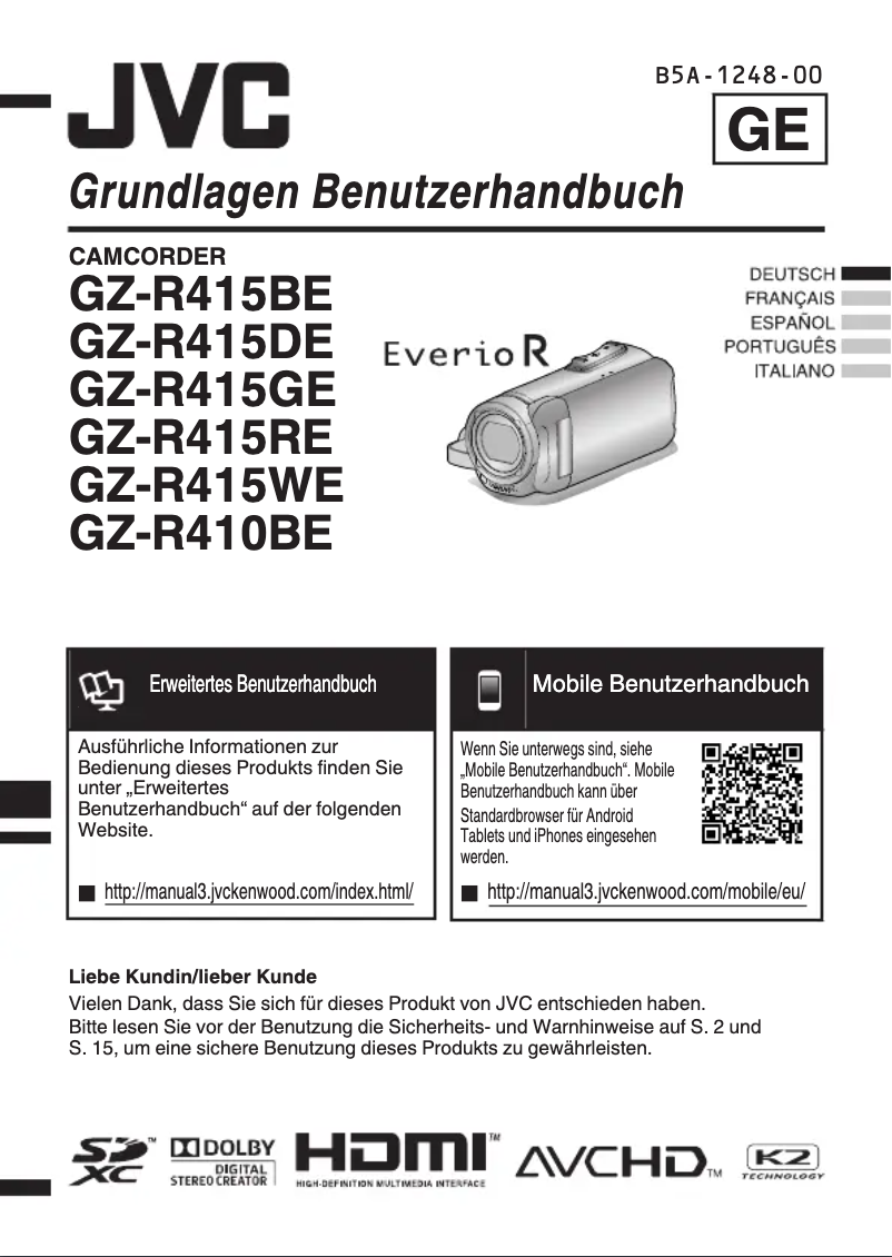 Image de la première page du manuel de l'appareil Everio R GZ-R415BE