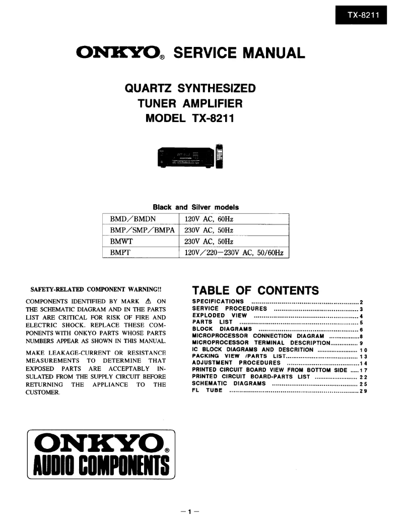 Page 1 de la notice Manuel utilisateur Onkyo TX-8211